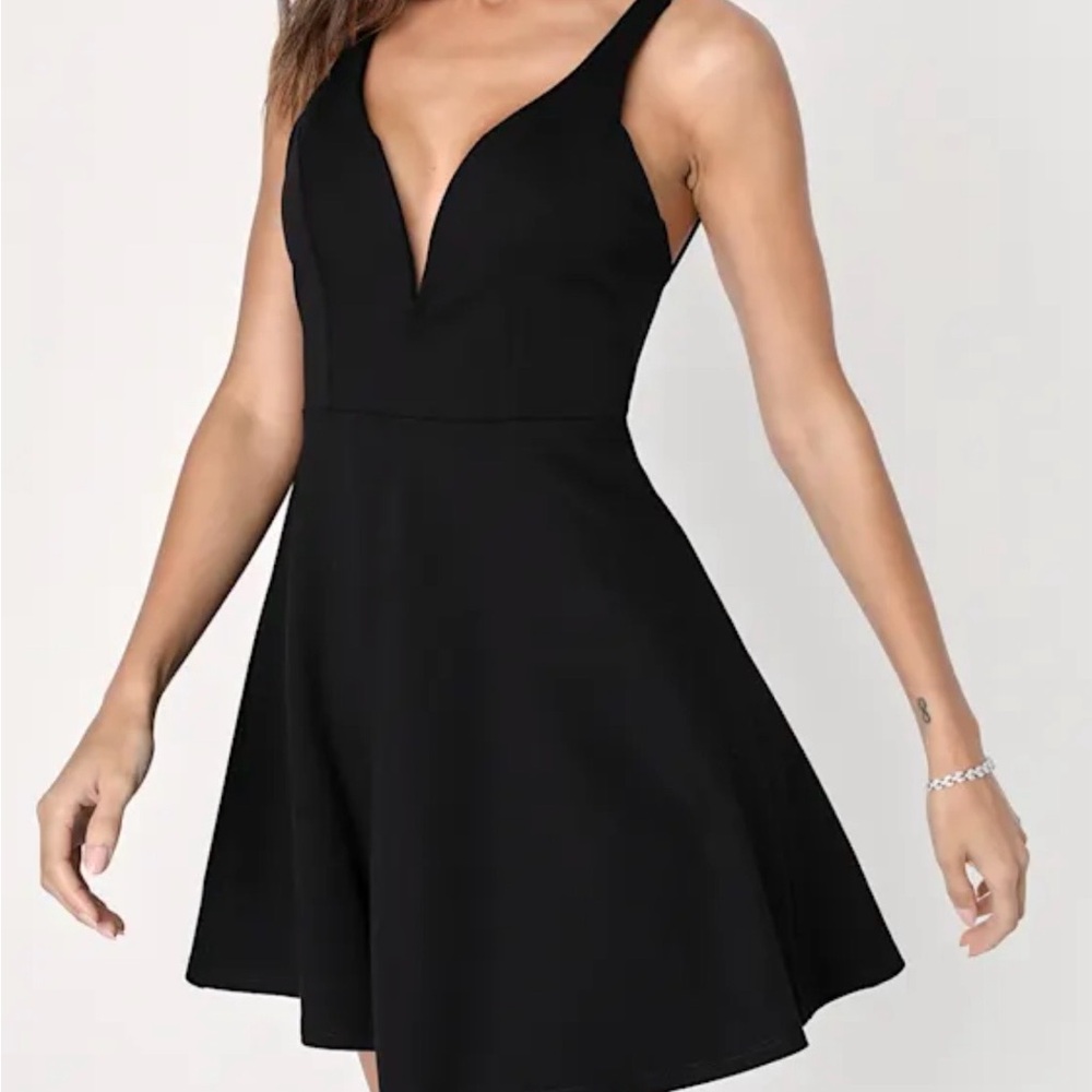 Lulu's Black Plunge V-Neck Fit & Flare Mini Dress